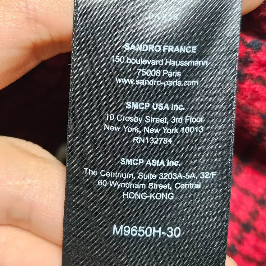 [BUNJANG] Sandro Red Black Check Pattern Wool Blend Handmade Coat L / 산드로 레드 블랙 체크 패턴 핸드메이드 울 혼방 코트 L