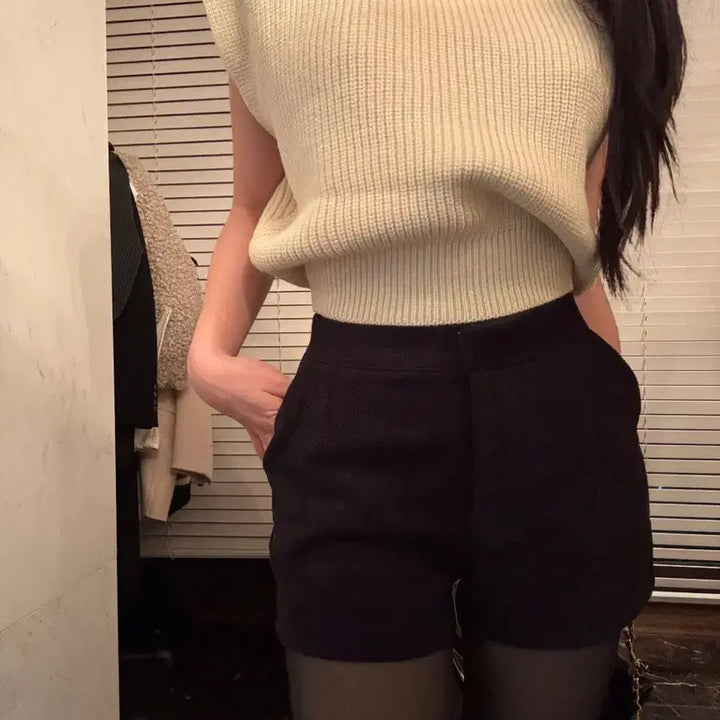 [BUNJANG] Black 3-Quarter Length Slacks Shorts Pants / [새상품] 3부 검정 반바지 슬랙스 팬츠