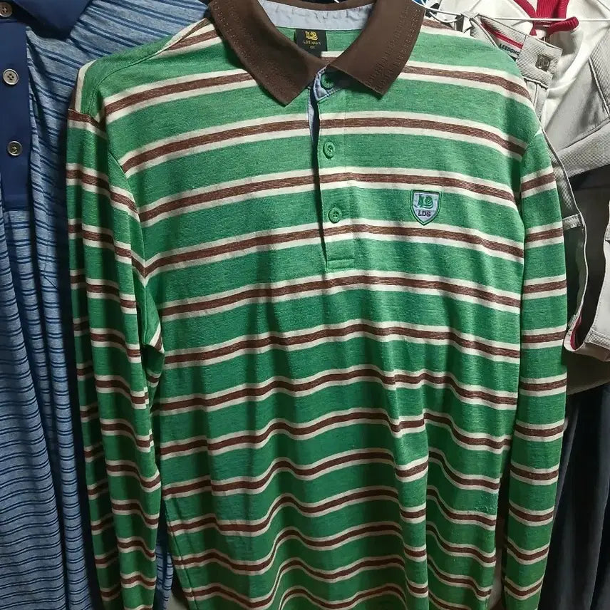 [BUNJANG] LDS Sport 100 Striped Long Sleeve Polo Shirt / LDS sport 100 스트라이프 긴팔 폴로티