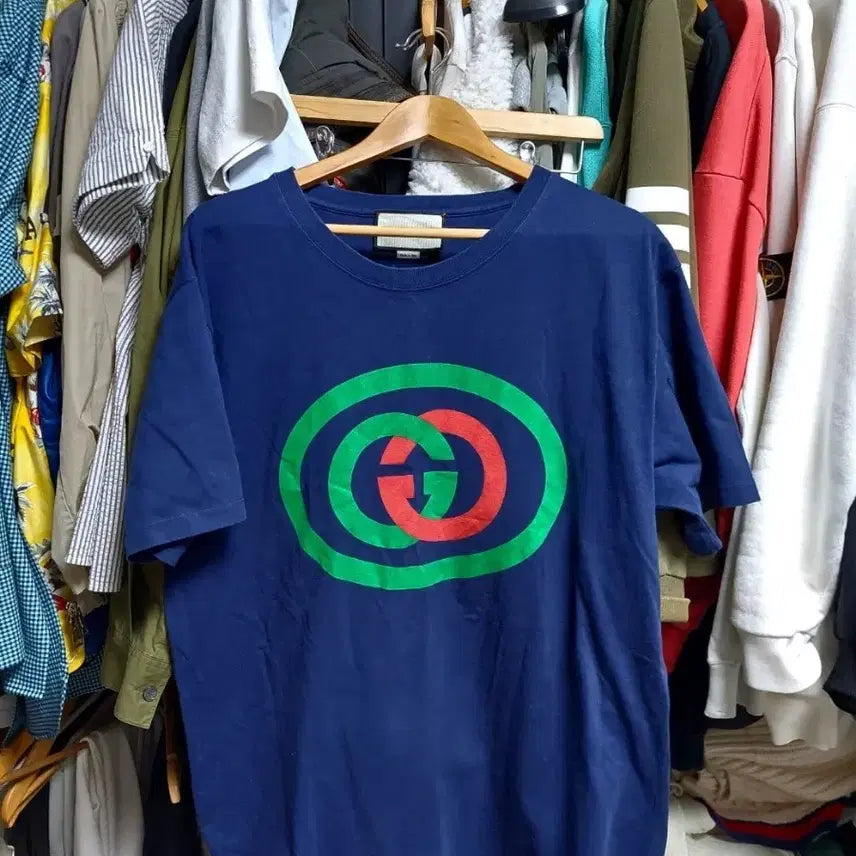 [BUNJANG] Gucci Navy GG Logo Short Sleeve T-Shirt L / 구찌 네이비 GG 로고 반팔 티셔츠 정품검수완료  L