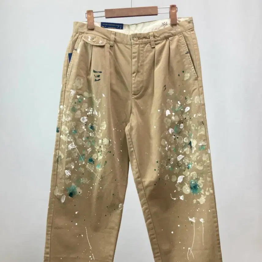 [SOLD OUT] 폴로 페인트 스플래터 투 플리츠 치노 팬츠 33/32 베이지 새상품