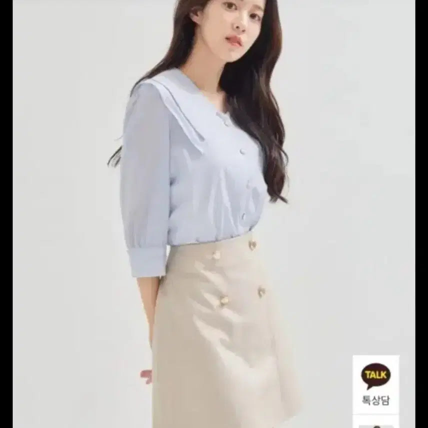 [BUNJANG] Roem Sky Blue Big Collar Blouse M / 로엠 하늘색 컬러에 시원한 빅카라