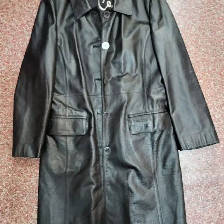 [BUNJANG] Pierre Cardin Black Leather Coat / 피에르가르뎅 가죽 코트 90
