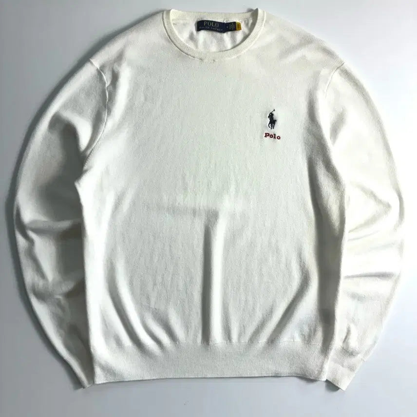 [BUNJANG] Polo Ralph Lauren Embroidered Cotton Knit White / Polo  폴로 랄프로렌 신형 자수 코튼 화이트 니트