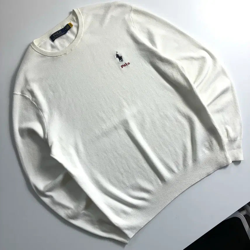 [BUNJANG] Polo Ralph Lauren Embroidered Cotton Knit White / Polo  폴로 랄프로렌 신형 자수 코튼 화이트 니트
