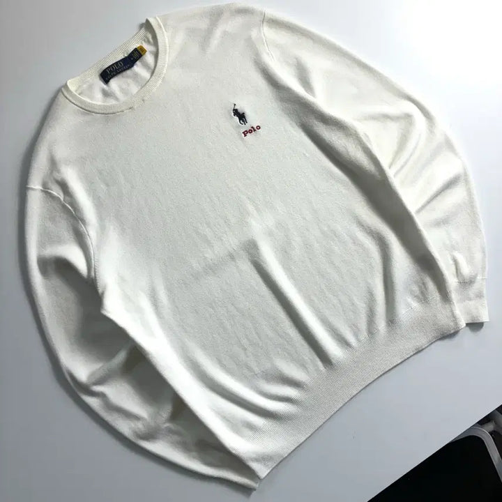 [BUNJANG] Polo Ralph Lauren Embroidered Cotton Knit White / Polo  폴로 랄프로렌 신형 자수 코튼 화이트 니트
