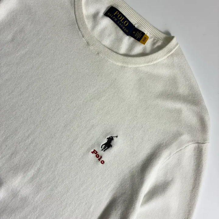 [BUNJANG] Polo Ralph Lauren Embroidered Cotton Knit White / Polo  폴로 랄프로렌 신형 자수 코튼 화이트 니트