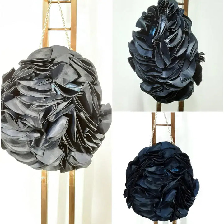 [BUNJANG] Rose Design Satin Mini Evening Bag / 장미디쟌 / 세틴원단  / 미니백/ 이브닝백/ 원형가방/지름20 /끈탈착