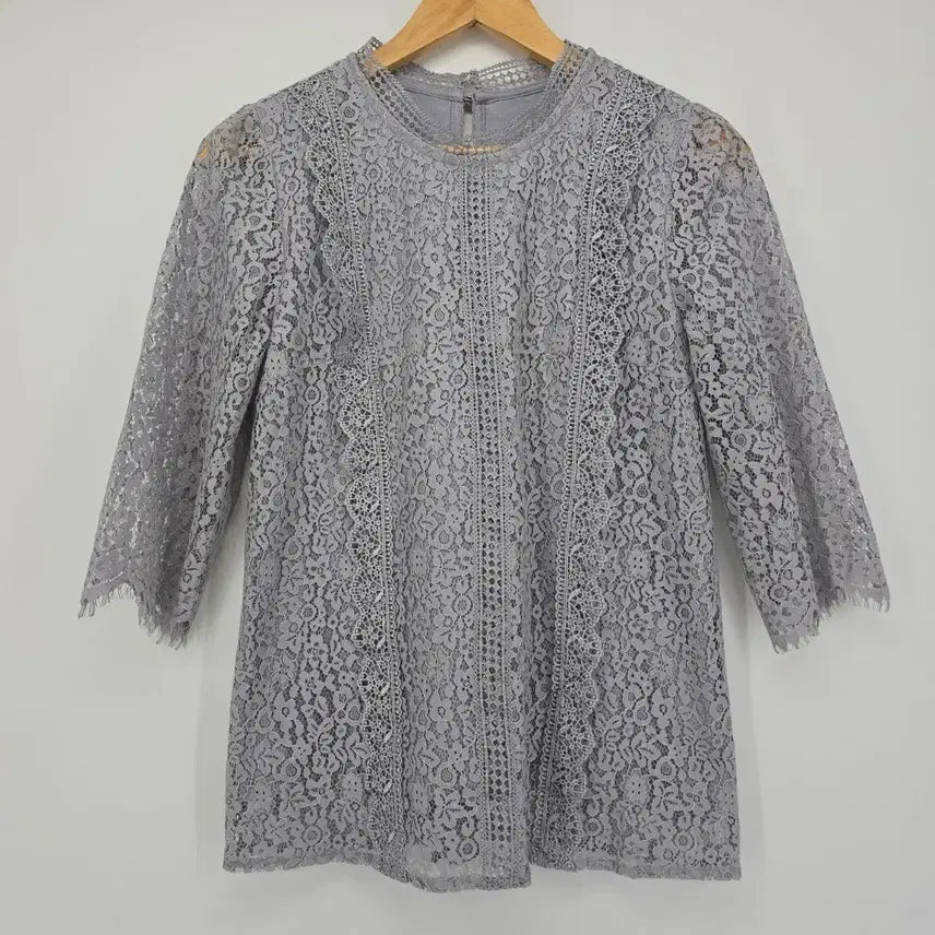 [BUNJANG] Vintage Japanese Lace Blouse Gray [B20601] / 일본 빈티지 레이스 블라우스 7부 소매 그레이 [B20601]