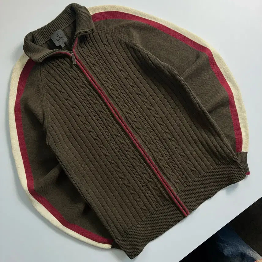 [BUNJANG] Calvin Klein Cotton Sideline Cable Knit Zip-Up / Calvin klein  캘빈클라인 코튼 사이드라인 케이블 니트집업