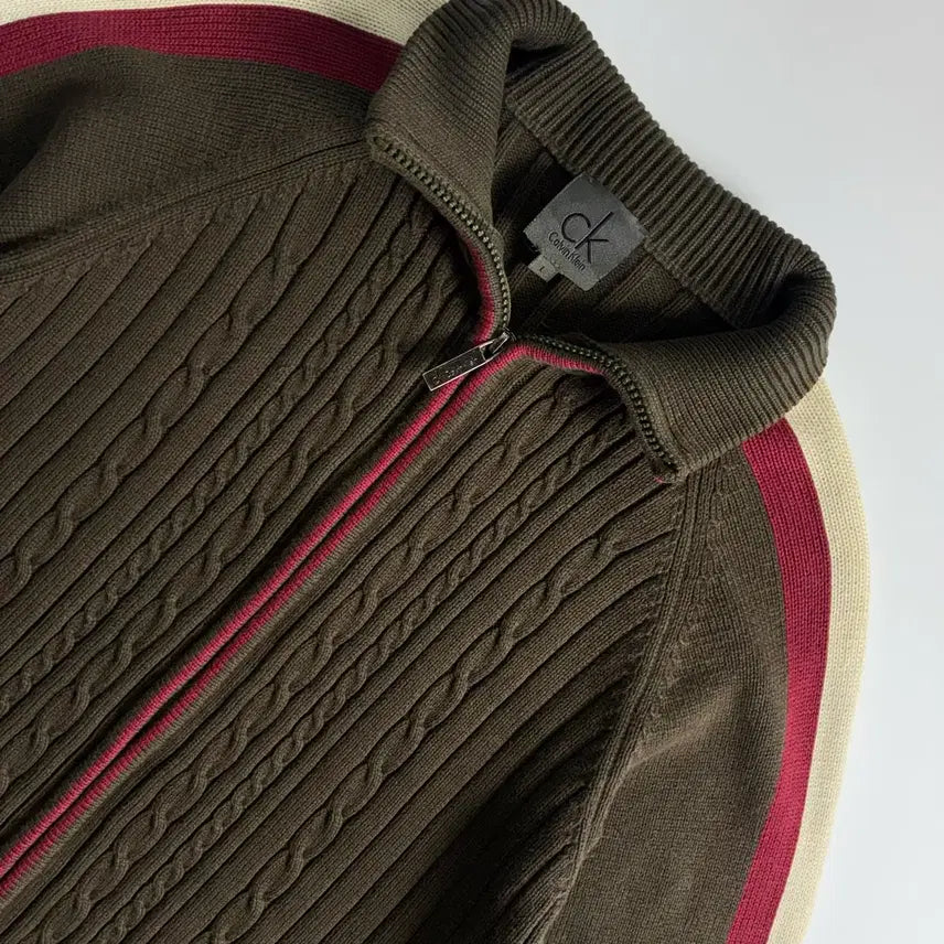 [BUNJANG] Calvin Klein Cotton Sideline Cable Knit Zip-Up / Calvin klein  캘빈클라인 코튼 사이드라인 케이블 니트집업