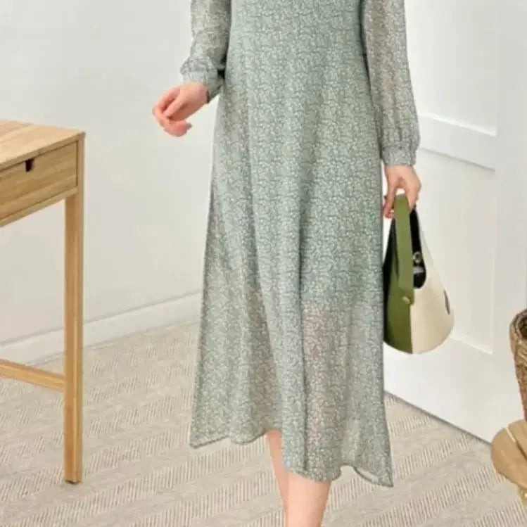[BUNJANG] Floral Pattern Chiffon Long Dress (New) / 플라워 패턴 쉬폰 롱 원피스 (새상품)