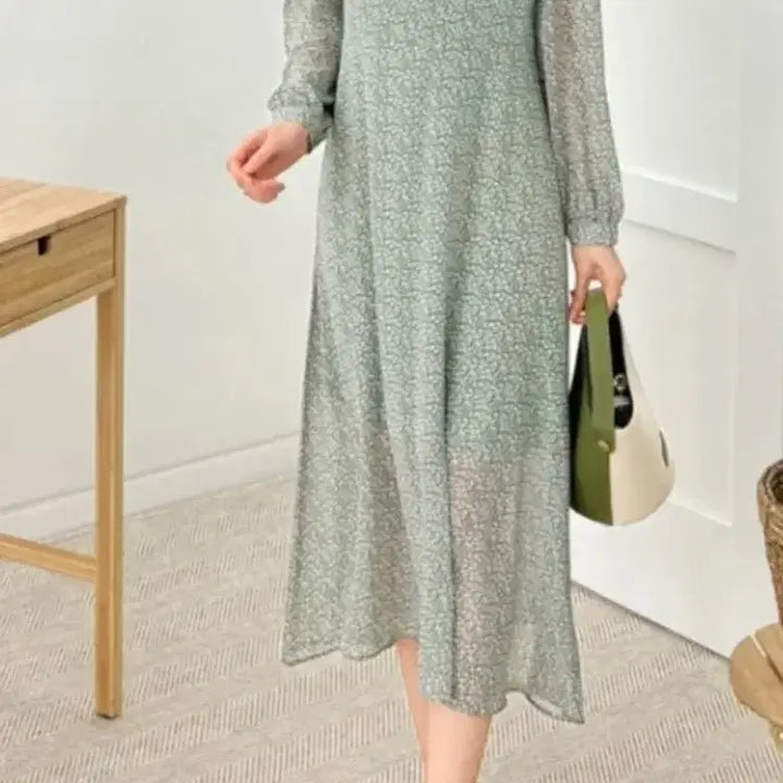 [BUNJANG] Floral Pattern Chiffon Long Dress (New) / 플라워 패턴 쉬폰 롱 원피스 (새상품)
