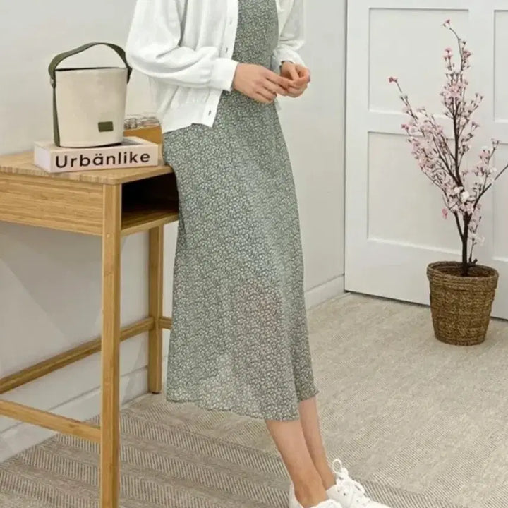 [BUNJANG] Floral Pattern Chiffon Long Dress (New) / 플라워 패턴 쉬폰 롱 원피스 (새상품)