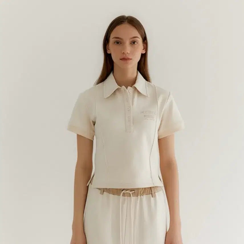 [BUNJANG] MOSSENTIC Pintuck Collar Sweat T-shirt Ivory / 새상품) 모센틱 핀턱 카라 스웻 티셔츠 아이보리 반팔