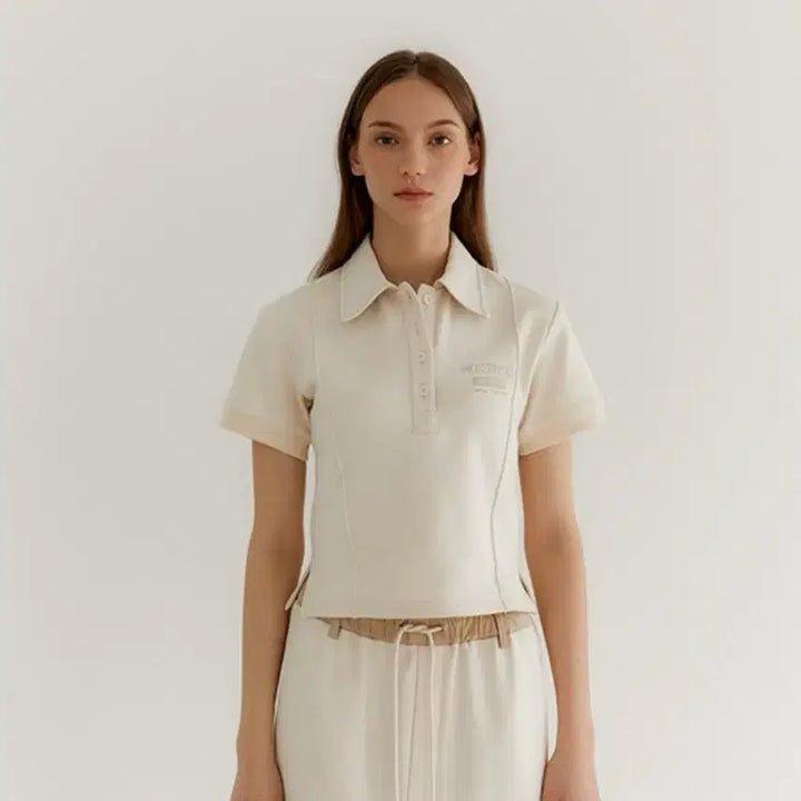 [BUNJANG] MOSSENTIC Pintuck Collar Sweat T-shirt Ivory / 새상품) 모센틱 핀턱 카라 스웻 티셔츠 아이보리 반팔