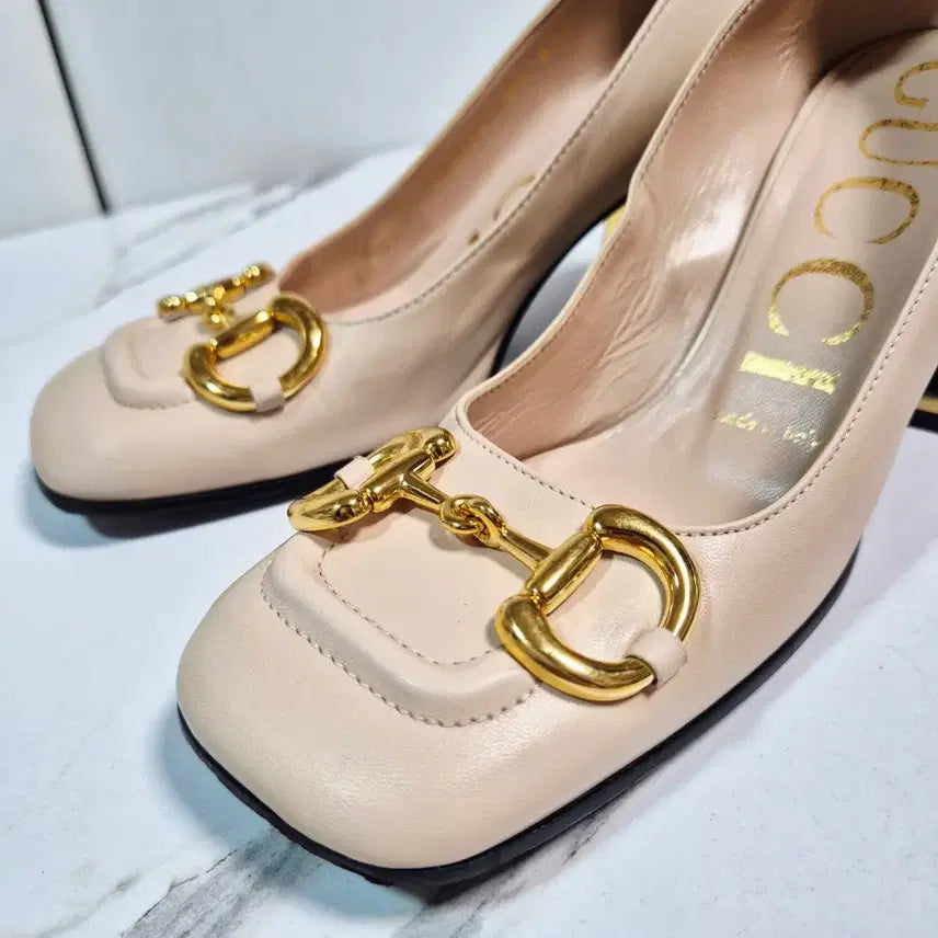 [BUNJANG] Gucci Horsebit Leather Pumps Mid-Heel Shoes / (정품) 구찌 홀스빗 레더 펌프스 미들힐 구두 35.5
