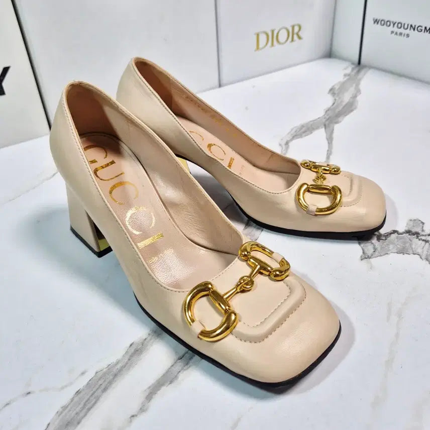 [BUNJANG] Gucci Horsebit Leather Pumps Mid-Heel Shoes / (정품) 구찌 홀스빗 레더 펌프스 미들힐 구두 35.5