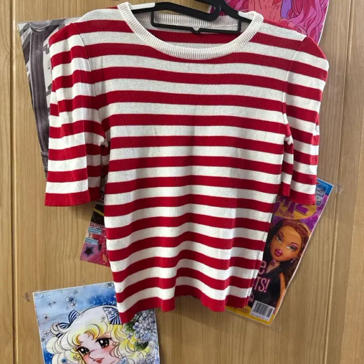 [BUNJANG] Puff Sleeve Striped T-shirt / 퍼프 단가라 티셔츠