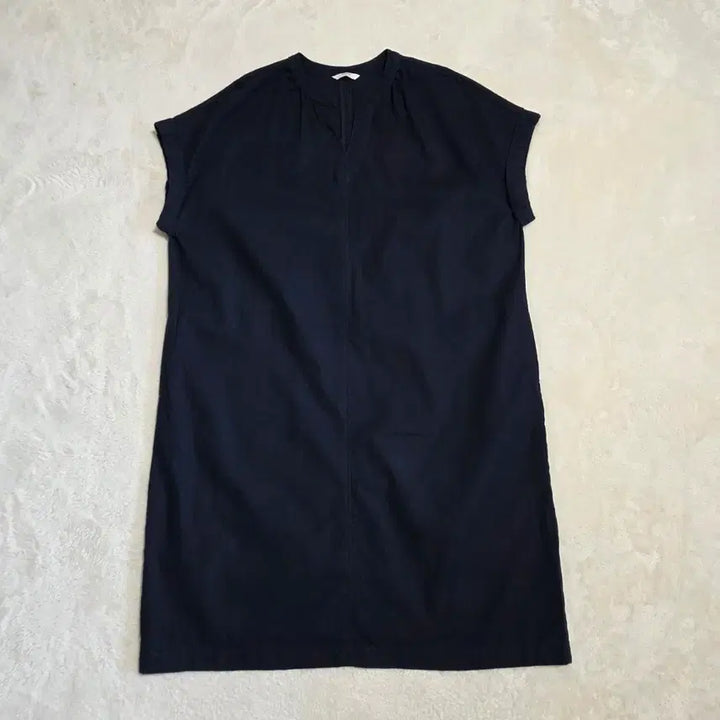 [SOLD OUT] (XL)여성 탑텐 린넨 혼방 박스핏 반팔 원피스 네이비