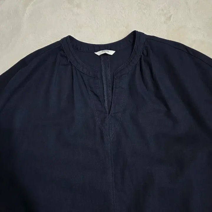 [SOLD OUT] (XL)여성 탑텐 린넨 혼방 박스핏 반팔 원피스 네이비