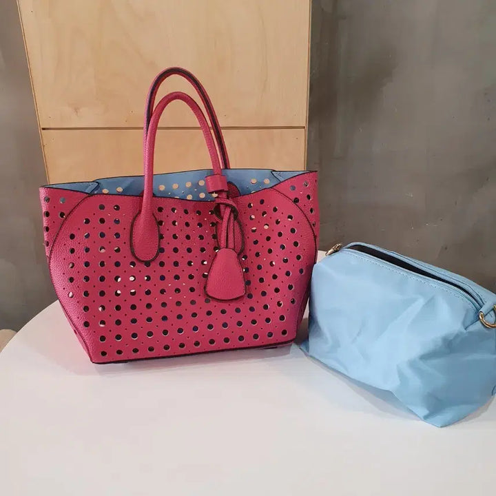 [BUNJANG] Pink Punching Tote Bag with Pouch Set / 핑크 펀칭 토트백 + 파우치 세트