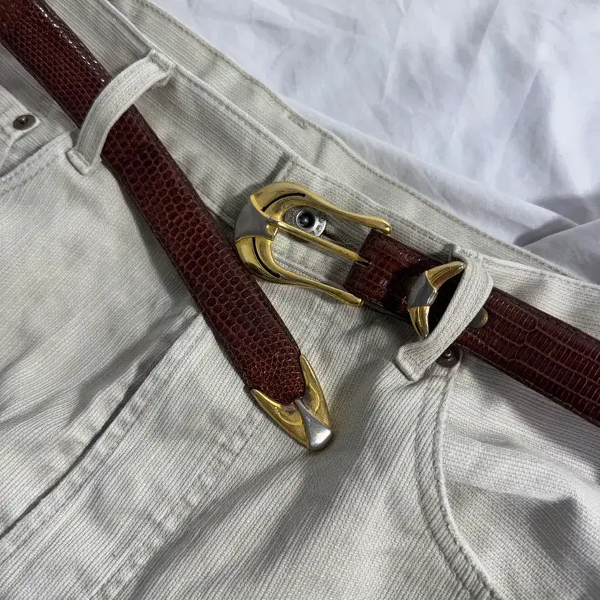 [BUNJANG] American Vintage Crocodile Leather Western Belt / Usa 크로커다일 웨스턴 레더 벨트