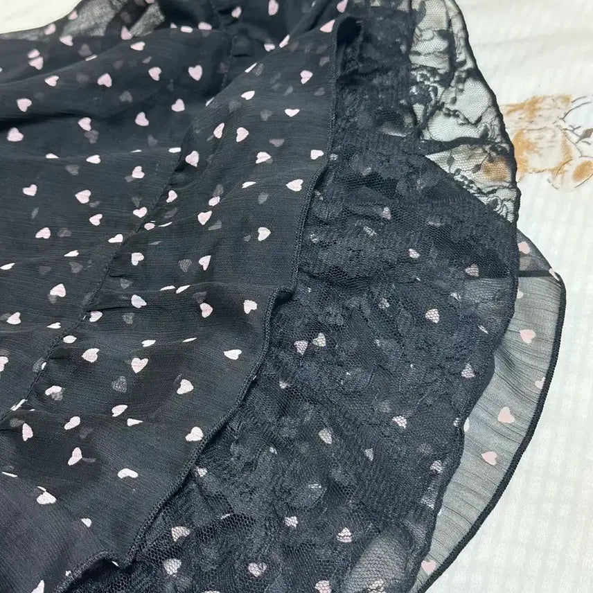 [BUNJANG] Vintage Heart Chiffon Lace Black Mini Dress / 빈티지 하트 시폰 레이스 블랙 원피스