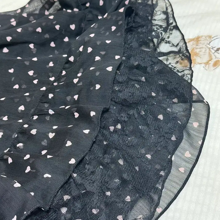 [BUNJANG] Vintage Heart Chiffon Lace Black Mini Dress / 빈티지 하트 시폰 레이스 블랙 원피스
