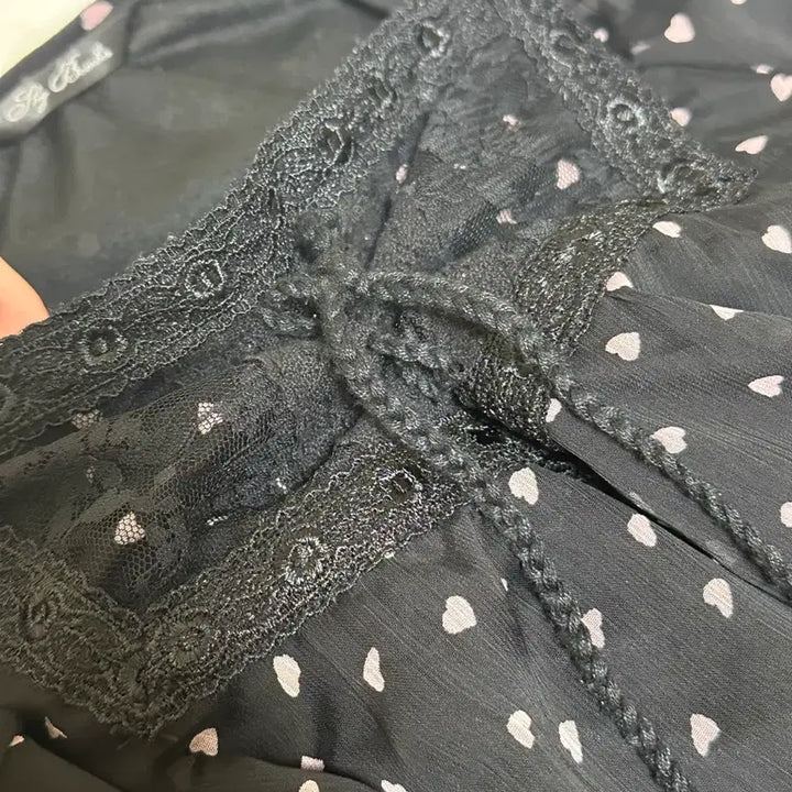 [BUNJANG] Vintage Heart Chiffon Lace Black Mini Dress / 빈티지 하트 시폰 레이스 블랙 원피스
