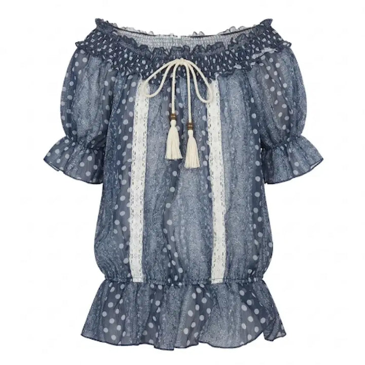 [BUNJANG] Vintage Dot Off-shoulder Blouse / 빈티지 도트 오프숄더 블라우스