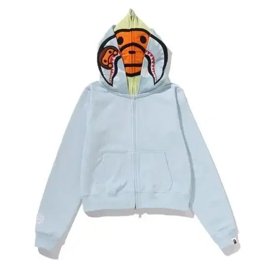 [SOLD OUT] 베이프 크리스탈 베이비 마일로 샤크 크롭 풀 집 더블 후드 집업