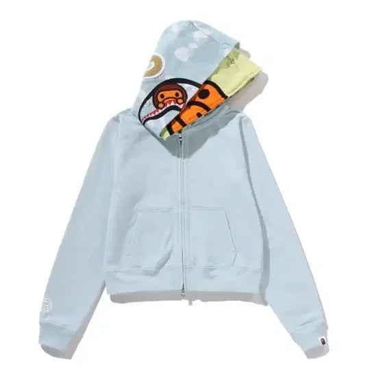 [SOLD OUT] 베이프 크리스탈 베이비 마일로 샤크 크롭 풀 집 더블 후드 집업