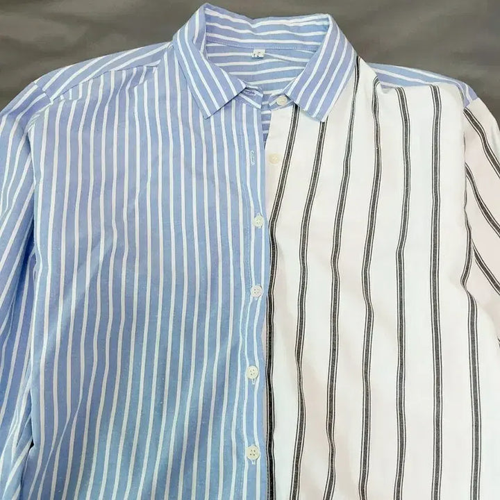 [BUNJANG] Unique Asymmetrical Stripe Shirt / 유니크한 언발란스 배색 스트라이프 셔츠