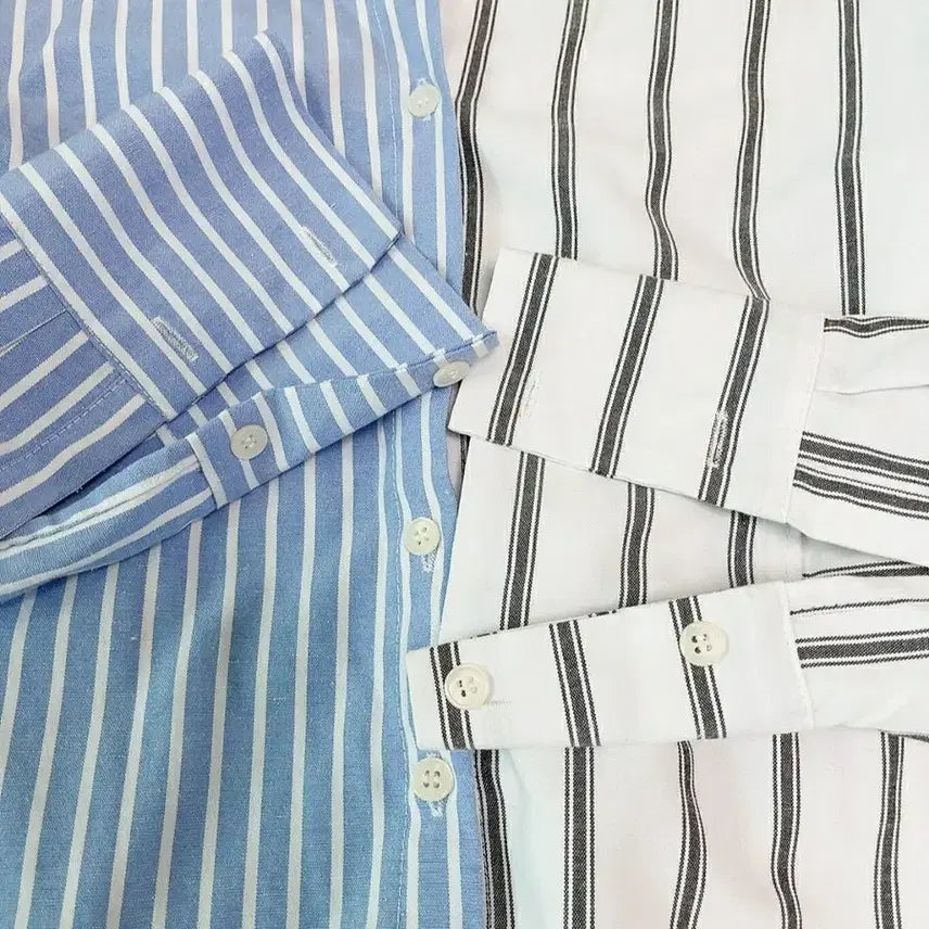 [BUNJANG] Unique Asymmetrical Stripe Shirt / 유니크한 언발란스 배색 스트라이프 셔츠