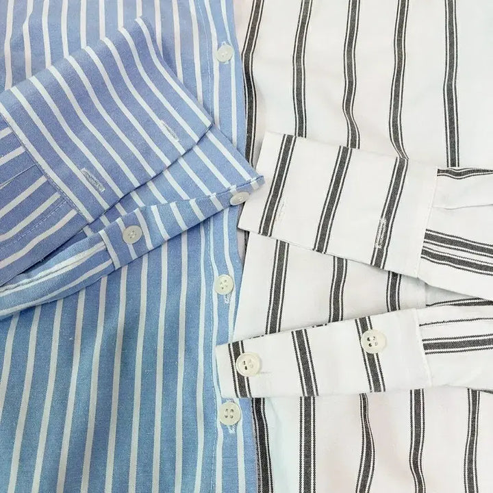 [BUNJANG] Unique Asymmetrical Stripe Shirt / 유니크한 언발란스 배색 스트라이프 셔츠