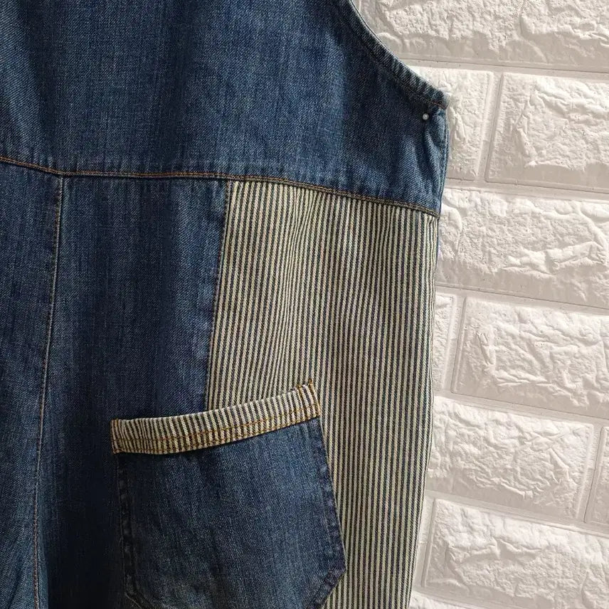 [BUNJANG] L. Denim Stripe Jumpsuit / L. 데님 스트라이프배색 점프수트