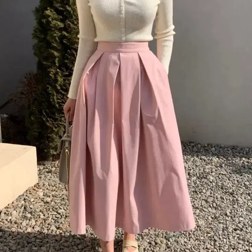 [BUNJANG] Pintuck Long Skirt / 여성 하객룩 핀턱 롱 스커트