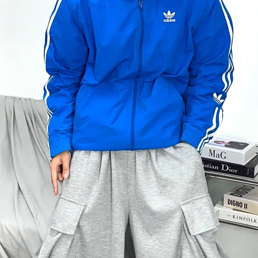 [BUNJANG] Adidas Blue Lock-Up Track Top Windbreaker L / 아디다스 블루 락업 트랙탑 바람막이 L