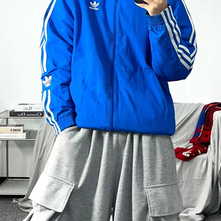 [BUNJANG] Adidas Blue Lock-Up Track Top Windbreaker L / 아디다스 블루 락업 트랙탑 바람막이 L
