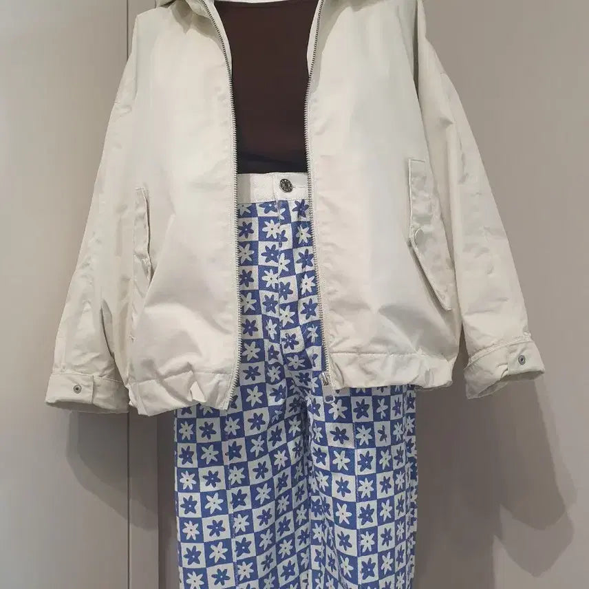 [BUNJANG] Ivory Hooded Zip-Up Jacket / 아이보리색 후드 집업 자켓
