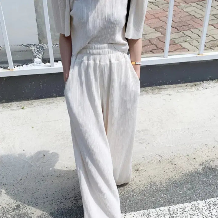 [BUNJANG] Vicinni Ivory/Navy/Black Pleated Puff Sleeve Set / 바이씨니/아이보리or네이비or블랙 패드 퍼프 플리츠 세트