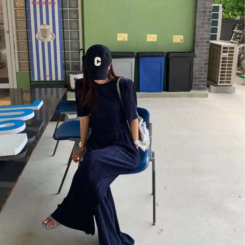 [BUNJANG] Vicinni Ivory/Navy/Black Pleated Puff Sleeve Set / 바이씨니/아이보리or네이비or블랙 패드 퍼프 플리츠 세트