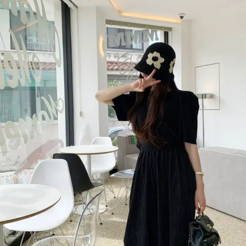 [BUNJANG] Vicinni Ivory/Navy/Black Pleated Puff Sleeve Set / 바이씨니/아이보리or네이비or블랙 패드 퍼프 플리츠 세트