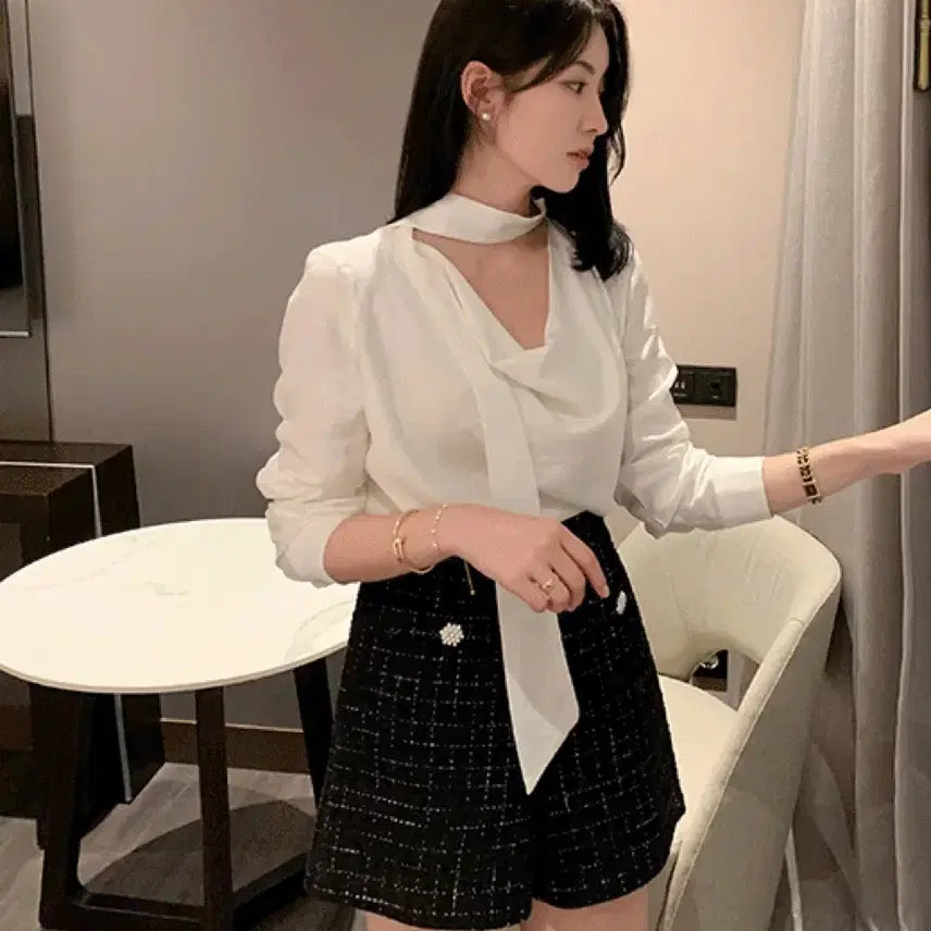 [BUNJANG] Blanc Souhait Blouse Tie White / 블랑수미 블라우스 하객룩 타이 화이트
