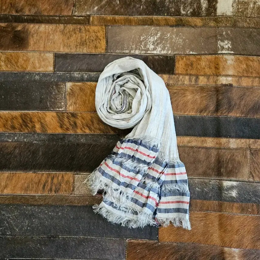 [BUNJANG] Italian Silk Cotton Stripe Scarf / made in Italy 실크 코튼 머플러