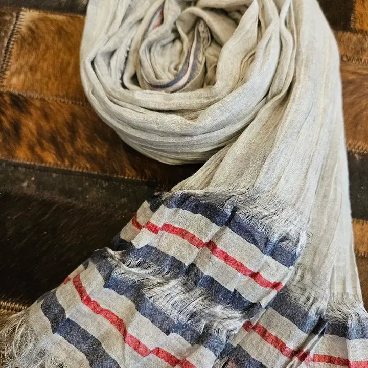 [BUNJANG] Italian Silk Cotton Stripe Scarf / made in Italy 실크 코튼 머플러
