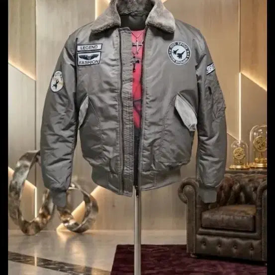 [BUNJANG] Vintage Style Lined Flight Jacket with Detachable Fur Collar / 항공점퍼