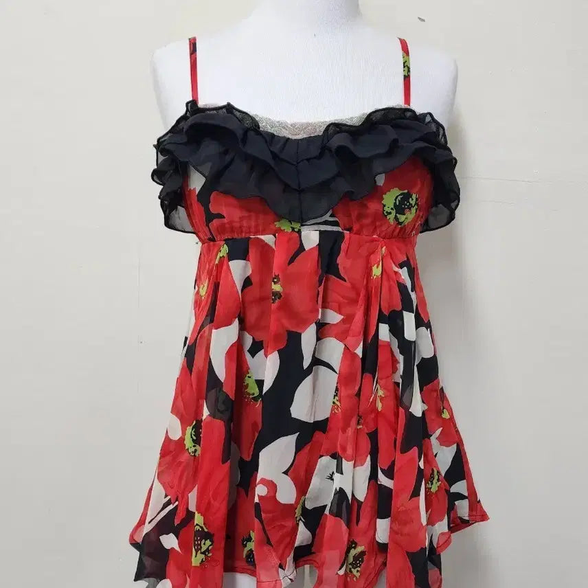 [BUNJANG] Black Frill Floral Mini Dress Bustier / 갸루 마스깔 블랙프릴 플로랄 미니원피스 뷔스티에