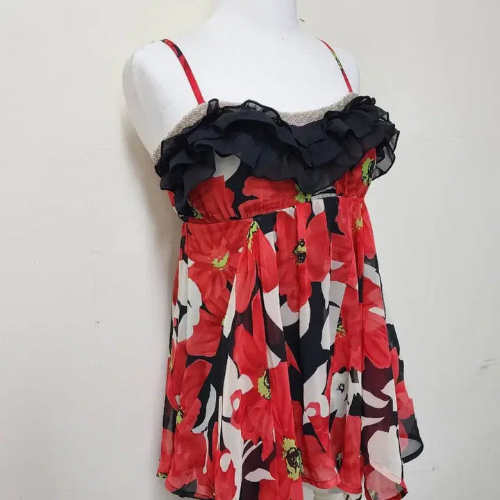 [BUNJANG] Black Frill Floral Mini Dress Bustier / 갸루 마스깔 블랙프릴 플로랄 미니원피스 뷔스티에